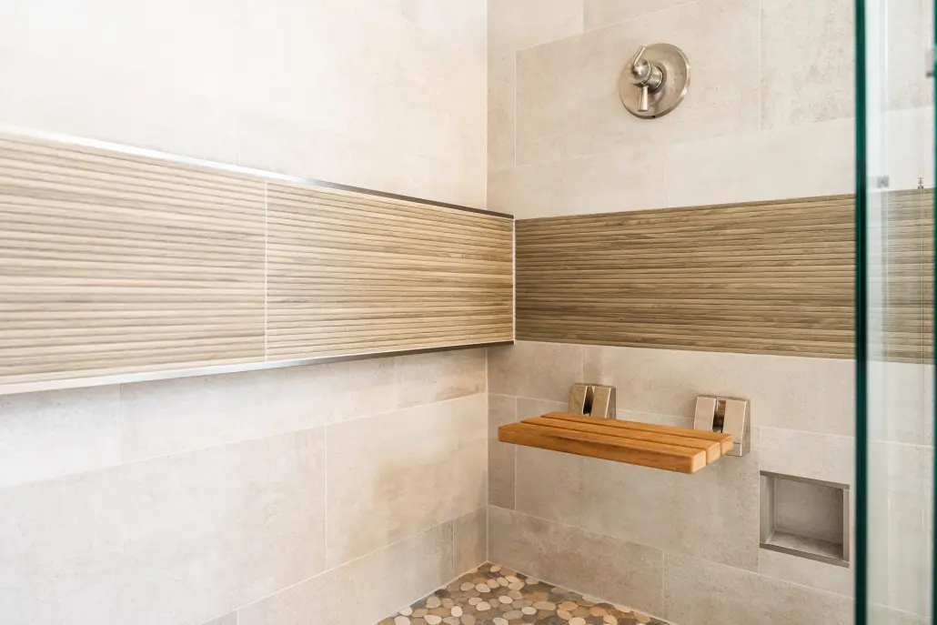 Shower details in a spa-worthy bathroom renovation.