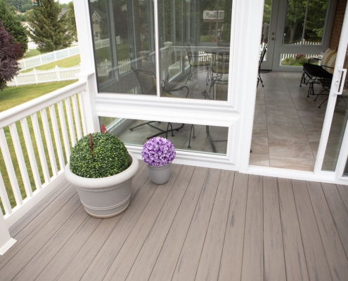 deck adjoining sunroom.