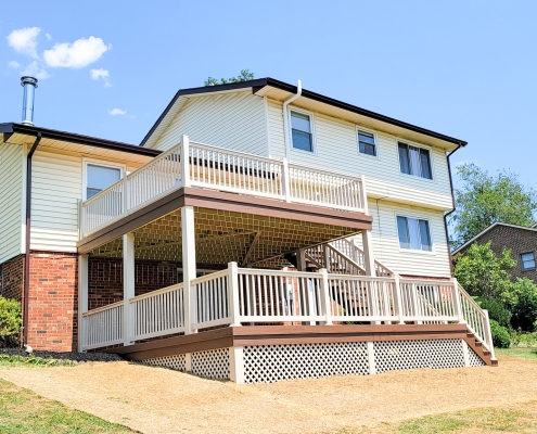 Exterior two-level deck renovation in Harrisonburg, VA.