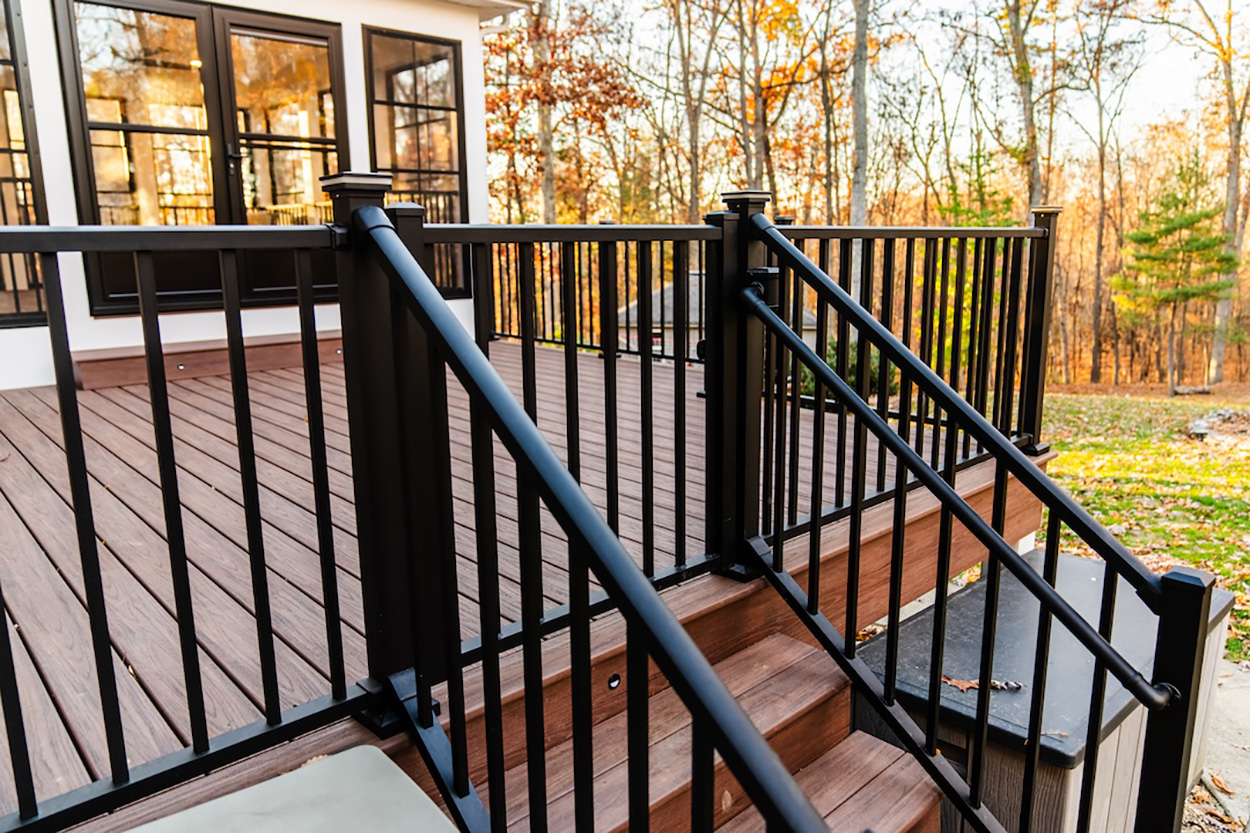 Deck with black railing and gate